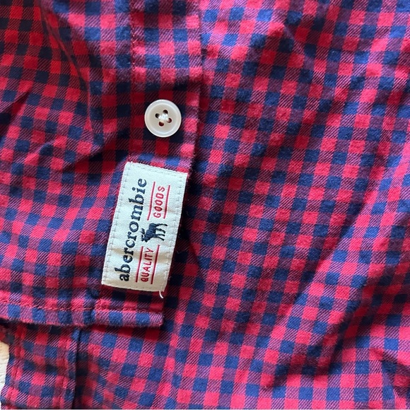 Abercrombie Kids Button Long Sleeve Shirt, Size 15/16, Gingham Check, Navy/Red - Picture 4 of 7